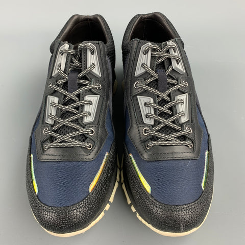 LANVIN Size 9 Black & Navy Mixed Materials Nylon Lace Up Sneakers