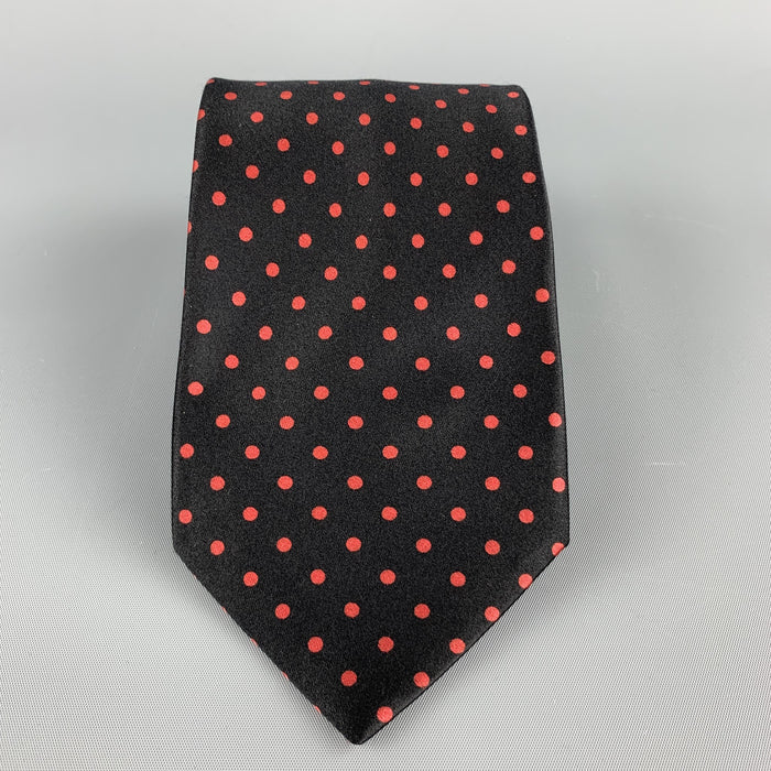 BRIONI Black & Red Polka Dot Silk Tie