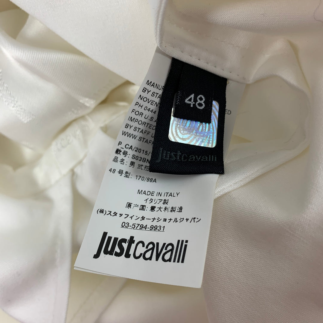 JUST CAVALLI Size 38 White Cotton Peak Lapel Sport Coat