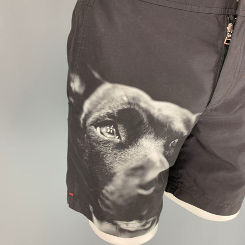 ORLEBAR BROWN Taille 30 Maillot de bain en polyester noir et gris imprimé chien avec languettes latérales