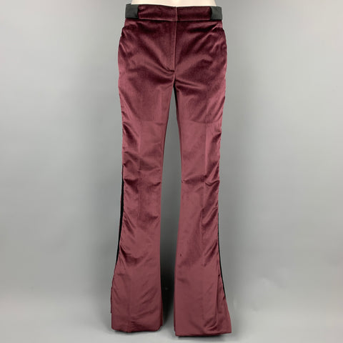 JUST CAVALLI Size 4 Burgundy & Black Velvet Pants Tuxedo Suit