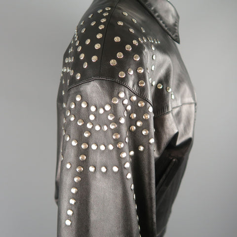 Vintage CLAUDE MONTANA 40 Black Leather Silver Studded Shoulder Jacket