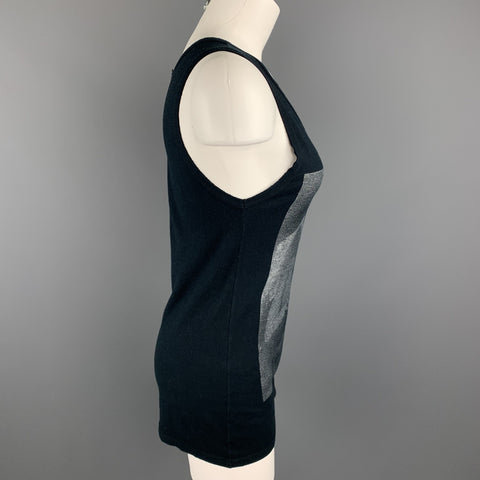 ANN DEMEULEMEESTER Size 6 Black Graphic Cotton Casual Top