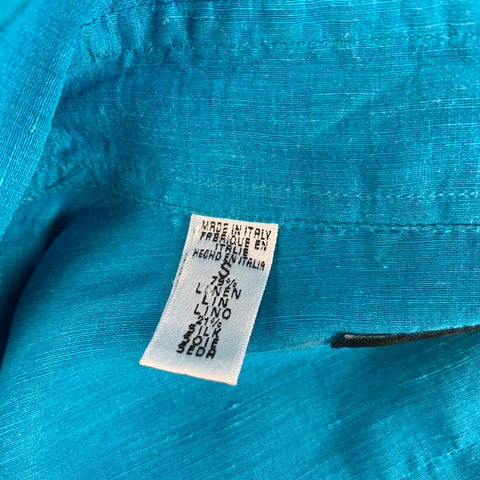 RALPH LAUREN Size S Aqua Linen / Silk Button Up Long Sleeve Shirt