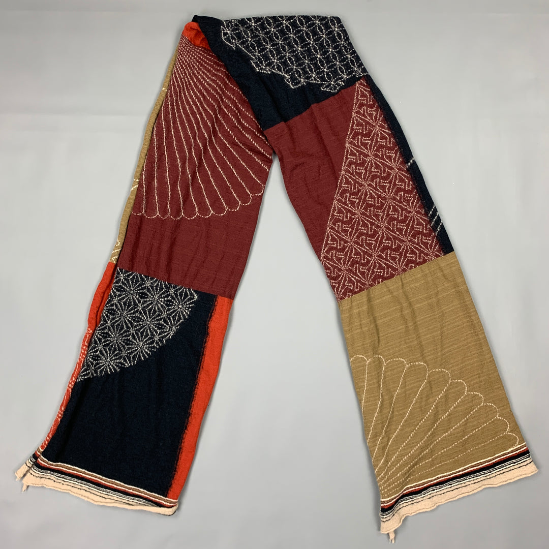 KAPITAL Bufanda de lana bordada marrón y negra