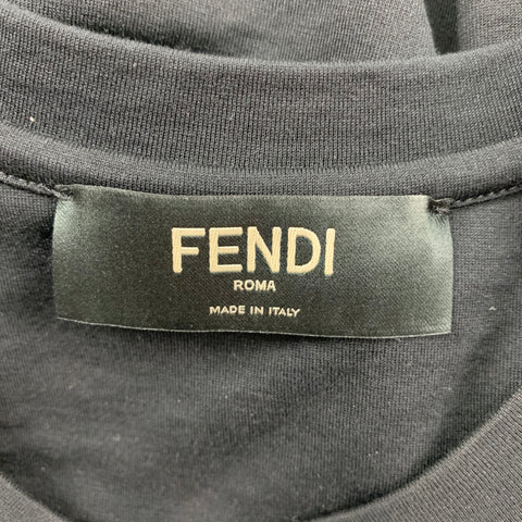 FENDI Size L Black Logo Cotton Simulated Layer Long Sleeve T-shirt