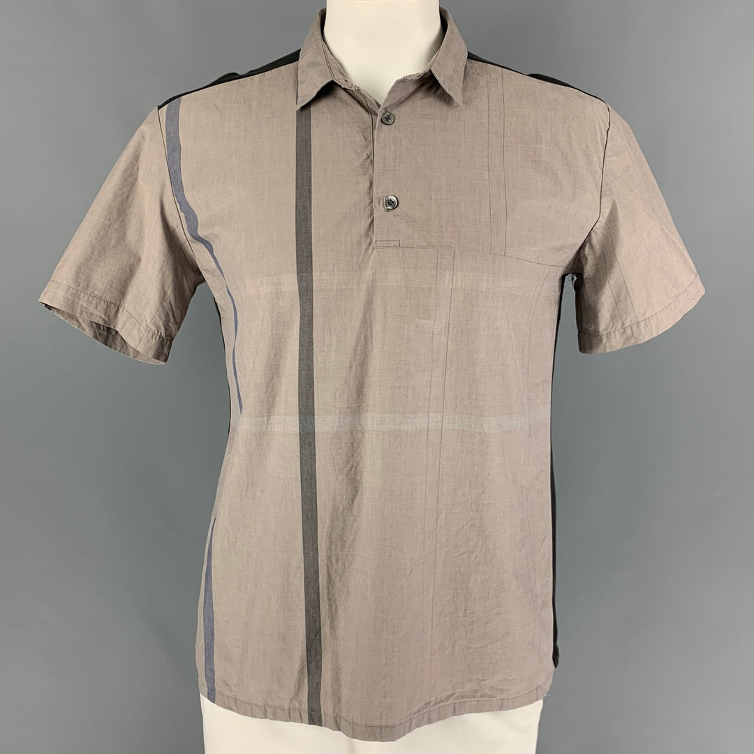 STEPHAN SCHNEIDER Size L Taupe Black Color Block Cotton Short Sleeve Shirt