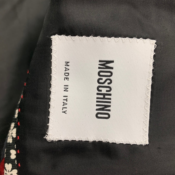 MOSCHINO Size 40 Black & White Floral Cotton / Rayon Notch Lapel Sport Coat