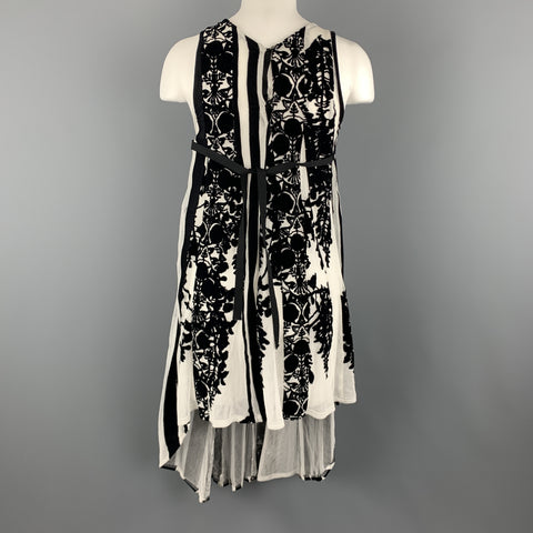 ANN DEMEULEMEESTER Size 4 Black & White Floral Mesh Stripe High Low Dress