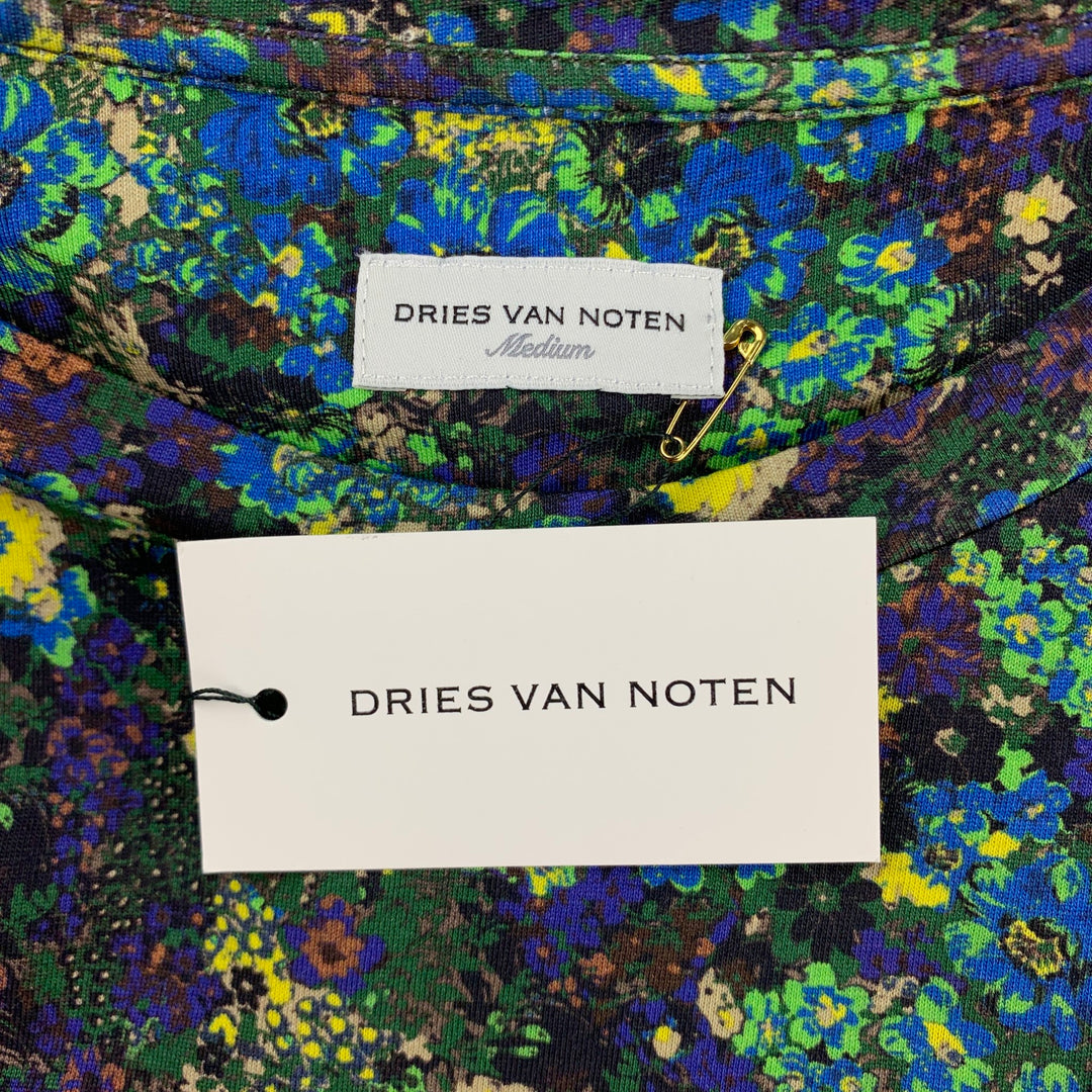 DRIES VAN NOTEN S/S 20 Size M Green & Blue Floral Cotton Crew-Neck T-shirt