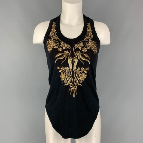 ALEXANDER MCQUEEN Talla 0 Camiseta sin mangas bordada de algodón negro dorado