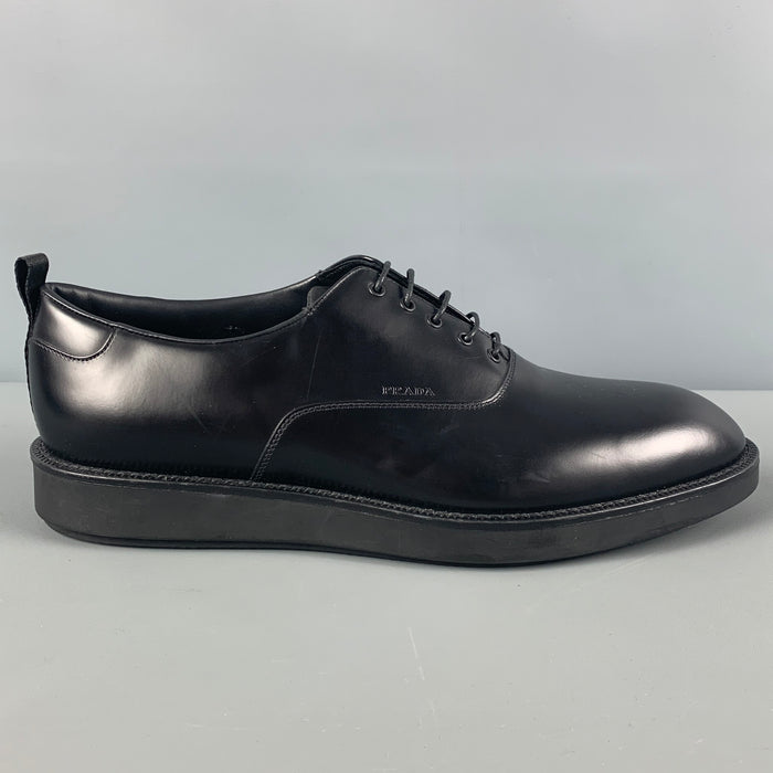 PRADA Size 11 Black Leather Lace Up Shoes