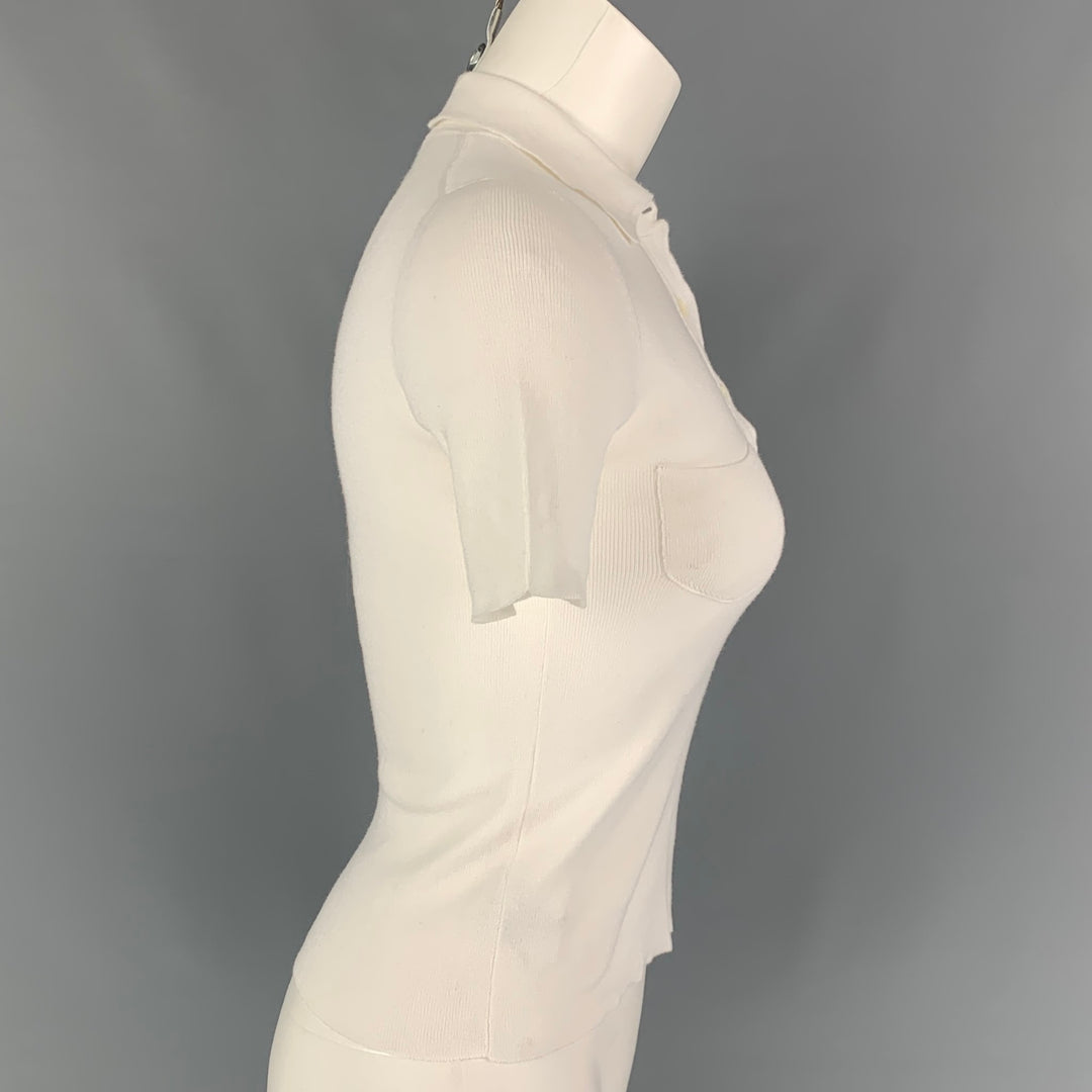 PRADA Size 4 White Cotton Short Sleeve Polo Shirt