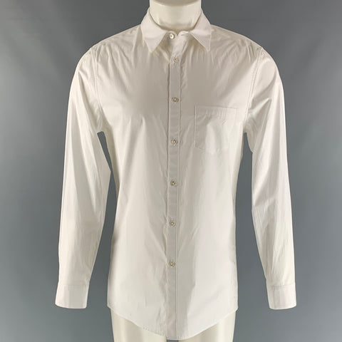 ADAM LIPPES Talla M Camisa de manga larga con botones de algodón sólido blanco