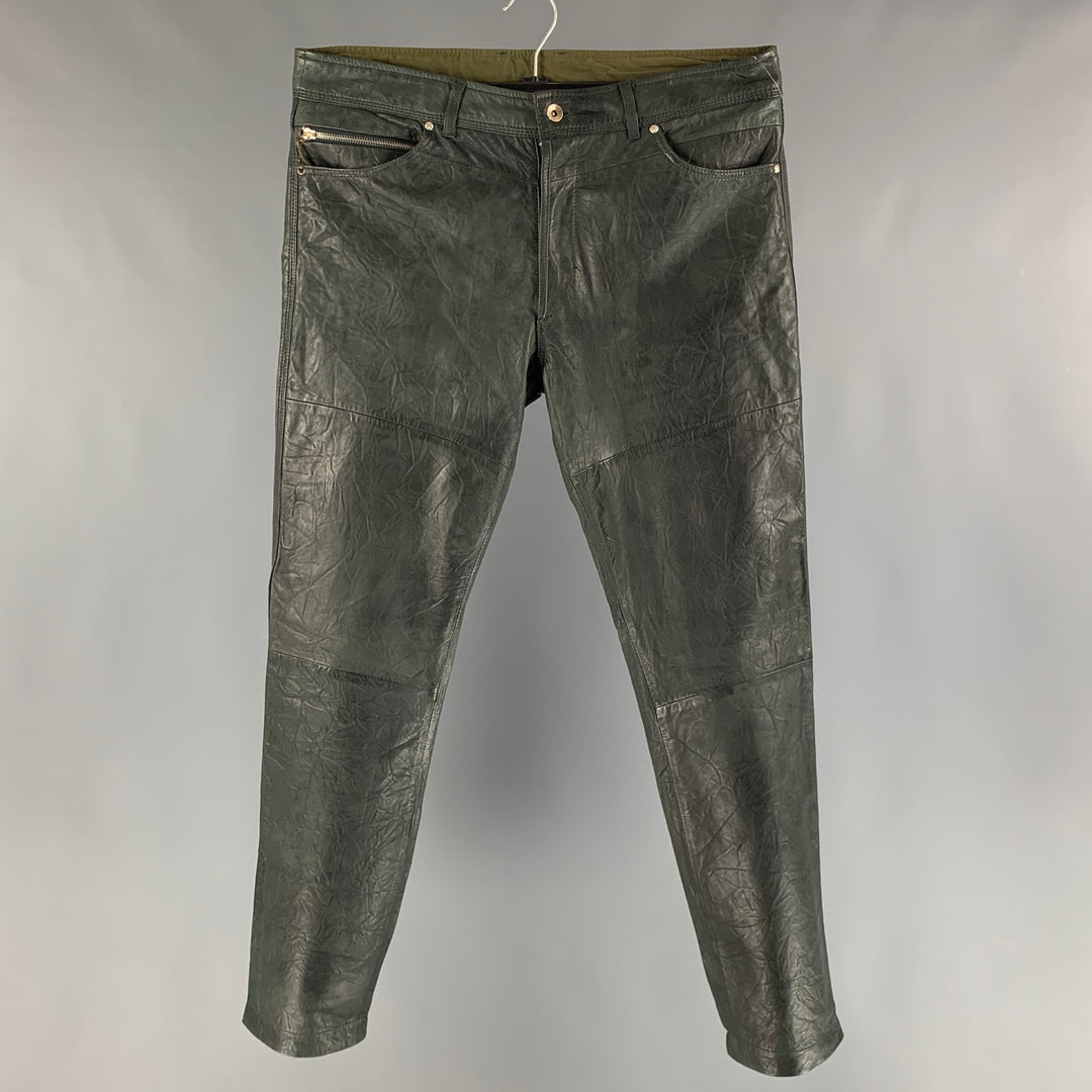 DIESEL Size 34 Green Leather Casual Pants