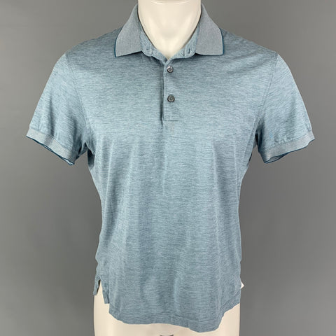 ERMENEGILDO ZEGNA Size S Blue White Heather Cotton Short Sleeve Polo