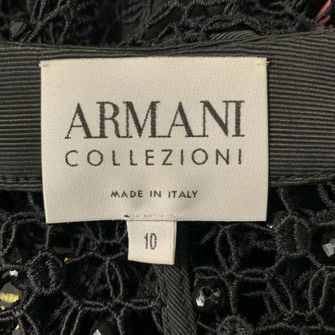 ARMANI COLLEZIONI Size 10 Black Mesh Scoop Neck Jacket