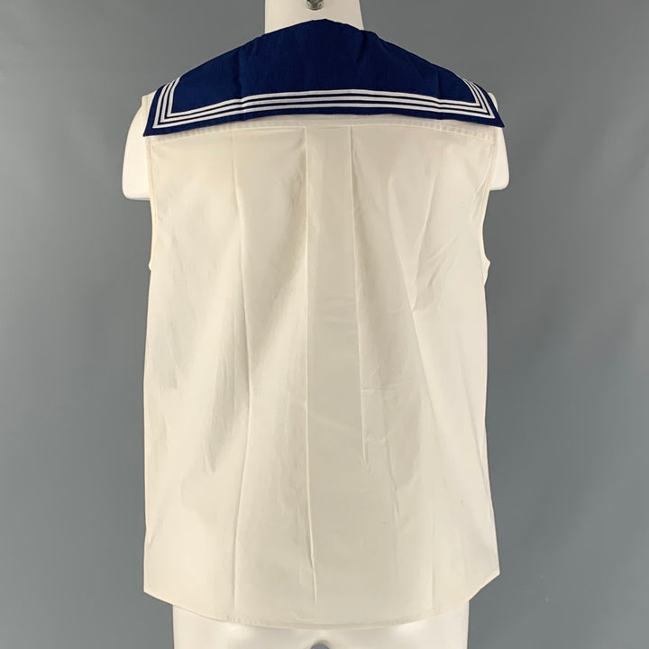 MARC JACOBS Size 6 White &  Blue Cotton/ Spandex Nautical Blouse