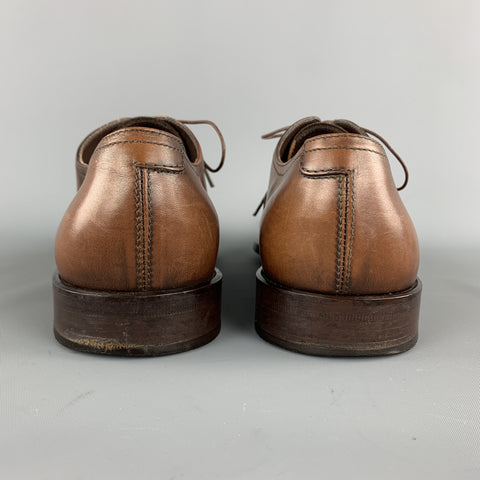 SALVATORE FERRAGAMO Size 11 Tan Antique Leather Cap Toe Lace Up Shoes