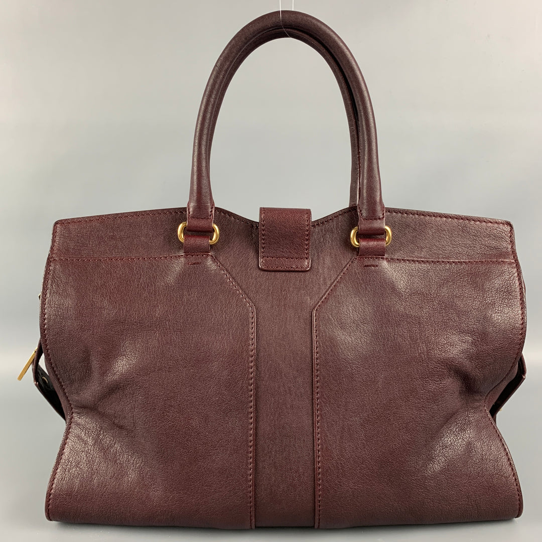YVES SAINT LAURENT 2012 CABAS Bolso de cuero color burdeos con herrajes dorados