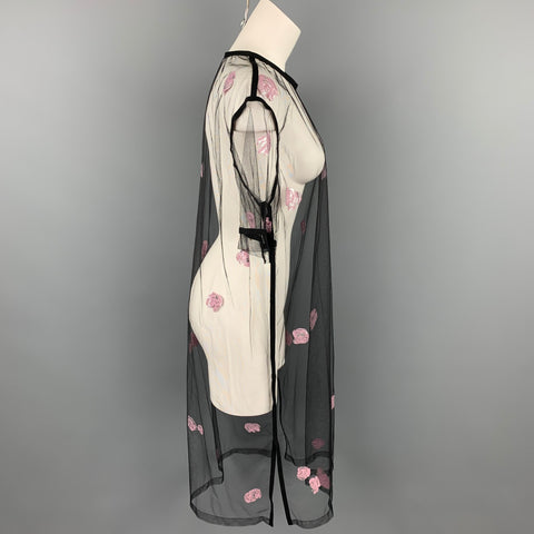 DRIES VAN NOTEN Taille 8 Robe t-shirt en polyamide en maille florale noire et rose