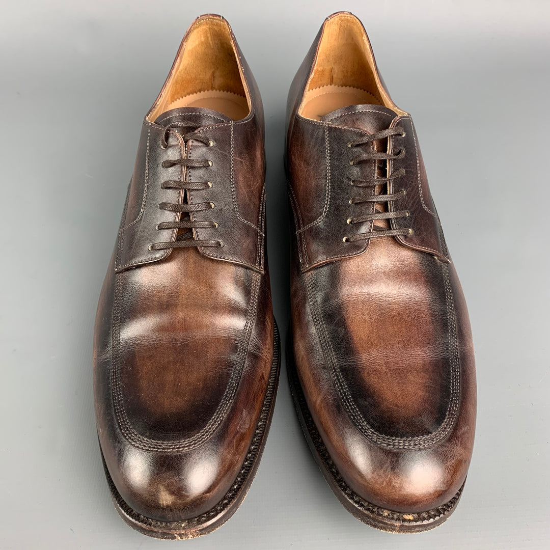 CALZOLERIA HARRIS for BARNEY'S NEW YORK Size 11.5 Brown Burnished Leather Oxford Lace Up Shoes