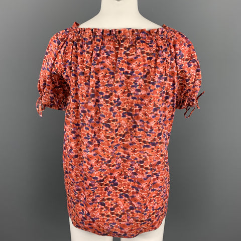 CAROLINA HERRERA Size 4 Red Floral Poplin Cotton Bohemian Blouse