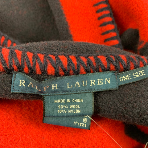 RALPH LAUREN Taille Unique Marine Rouge Laine Nylon Équestre Garniture en Cuir Cape