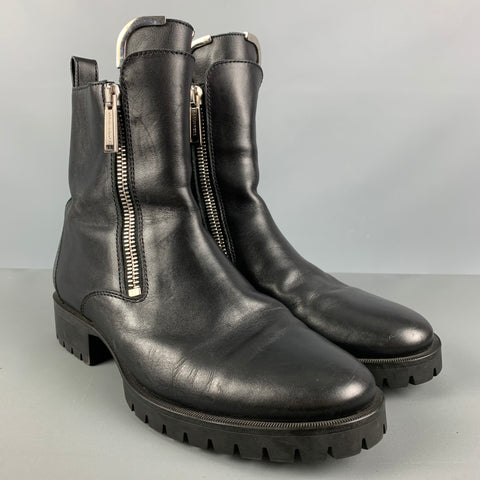 DSQUARED2 Size 11 Black Leather Double Zipper Boots