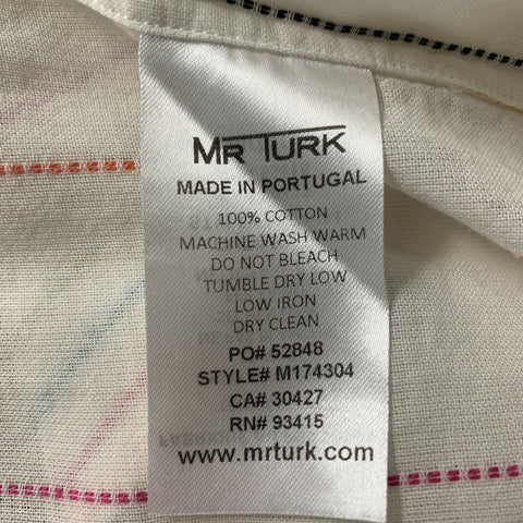 MR. TURK Size S White Multicolour Stripe Cotton Short Sleeve Shirt