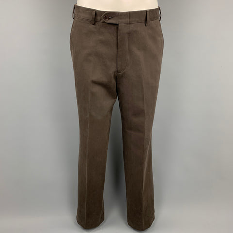 CERRUTI Size 40 Regular Brown Cotton Notch Lapel Suit