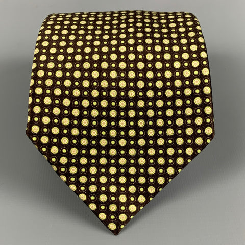 ERMENEGILDO ZEGNA Brown Green Dots Silk Satin Tie