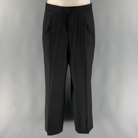 ERMENEGILDO ZEGNA Size 38 Black Solid Wool Peak Lapel 32 29 Tuxedo