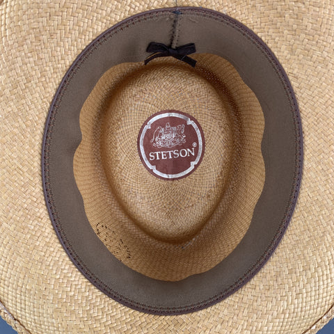 STETSON Sombrero de rayas fruncidas de paja tejida natural
