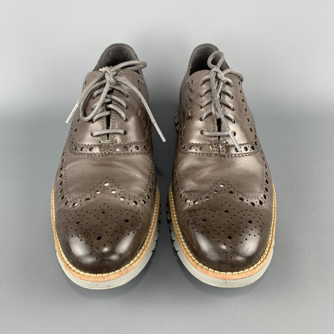 COLE HAAN Size 8.5 Taupe Brown Perforated Leather Athletic Sole Lace ZEROGRAND Up