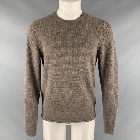 BLOOMINGDALE'S Size M Brown Taupe Waffle Knit Merino Wool Crew-Neck Pullover