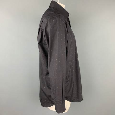 BRIONI Size L Black Dots Cotton Button Up Long Sleeve Shirt
