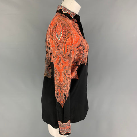 ETRO Taille 2 Orange Noir Soie Paisley Blouson Robe Top