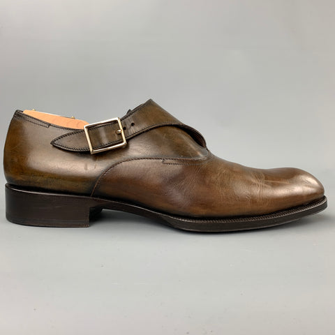TOM FORD Edgar Size 10 Brown Antique Leather Monk Strap Loafers