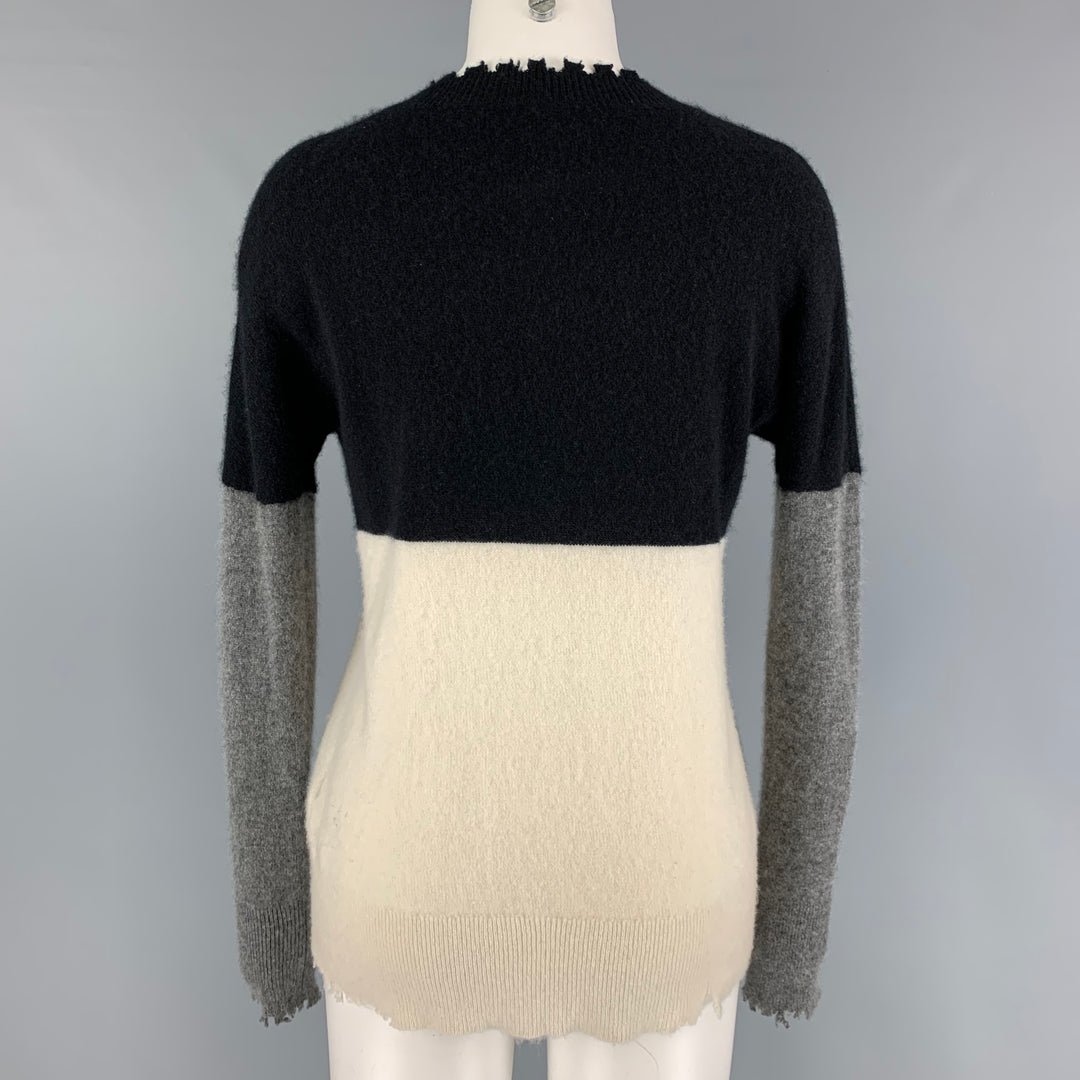 RtA Size S Black Grey White Cashmere Color Block Distressed Sweater