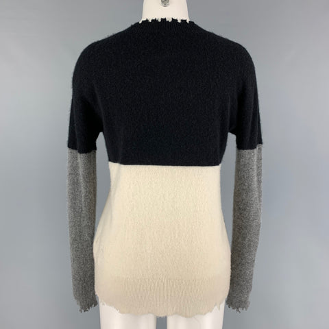 RtA Size S Black Grey White Cashmere Color Block Distressed Sweater