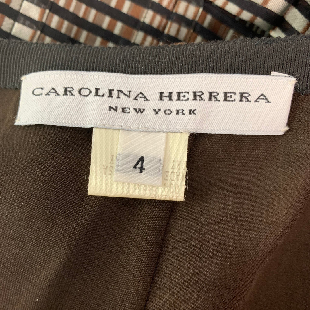 CAROLINA HERRERA Size 4 Grey,  Black &  Brown Silk Checkered Pleated Skirt