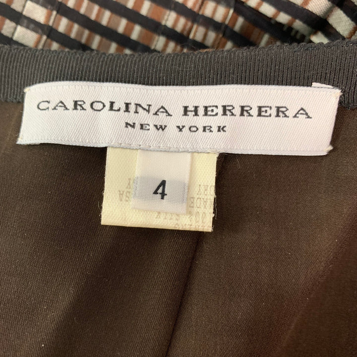 CAROLINA HERRERA Size 4 Grey,  Black &  Brown Silk Checkered Pleated Skirt