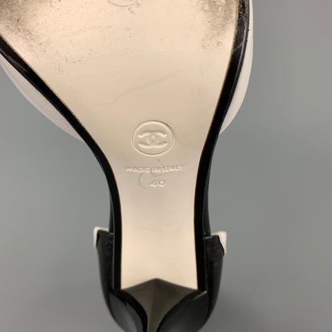 CHANEL Size 10 White & Black Two Toned Leather D'Orsay Pumps