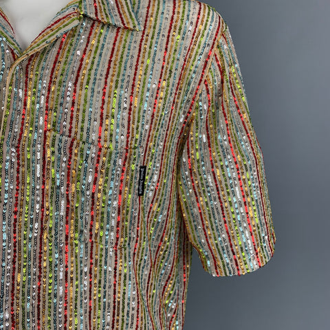 PALM ANGELS Size XL Multi-Color Sequined Camp Short Sleeve Shirt