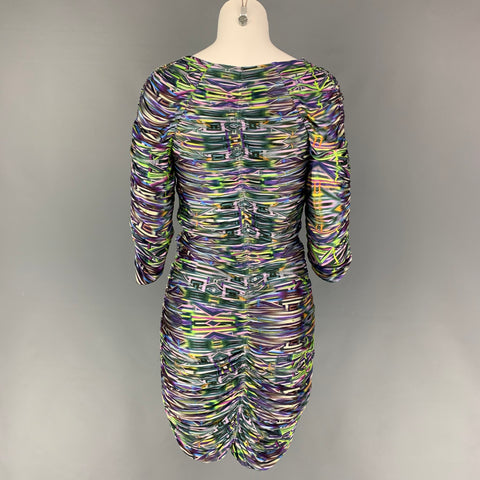 MATTHEW WILLIAMSON Size 4 Multi-Color Viscose Ruched V-Neck Dress
