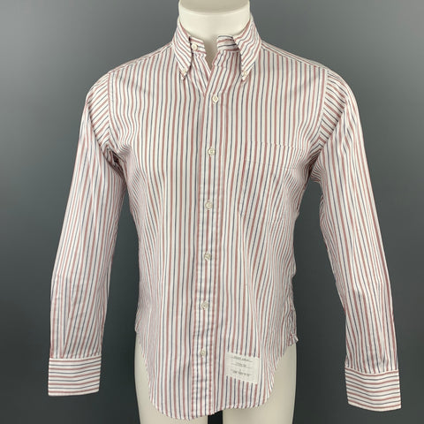 THOM BROWNE Size M Red White Blue Stripe Cotton Button Down Long Sleeve Shirt