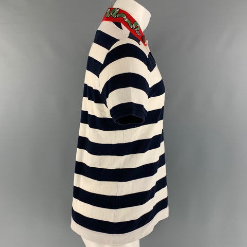 GUCCI Size M Navy White Stripe Cotton Buttoned Polo