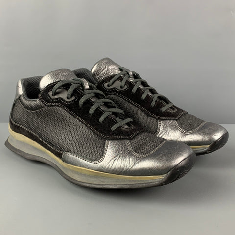 PRADA Size 12 Gray Black  Leather Lace Up Sneakers