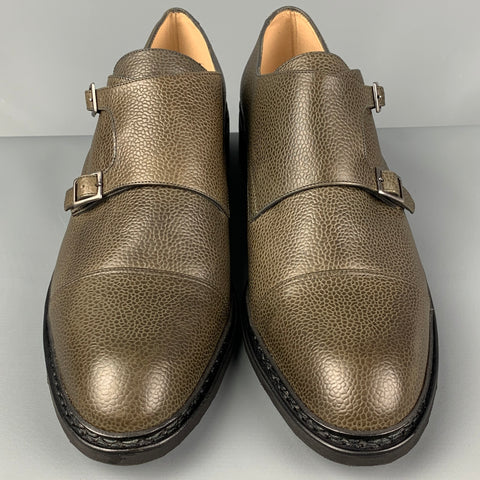 PARABOOT Size 11 Olive Leather Monk Strap-Cap Toe  Loafers